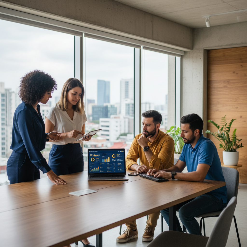 Equipo de ecommerce revisando el panel de ventas de su cuenta de Mercado Libre